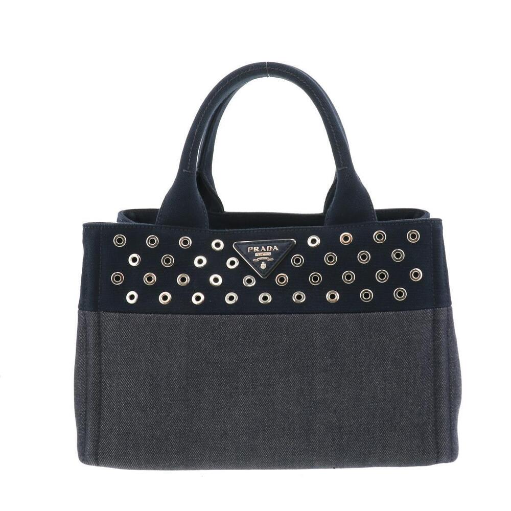 PRADA Canapa Perforated Bag Handbag Shoulder Messenger Indigo Denim
